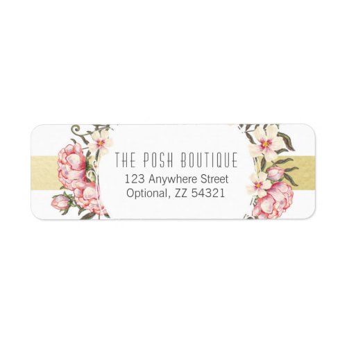 Modern Gold Stripes Floral Roses Return Address Label