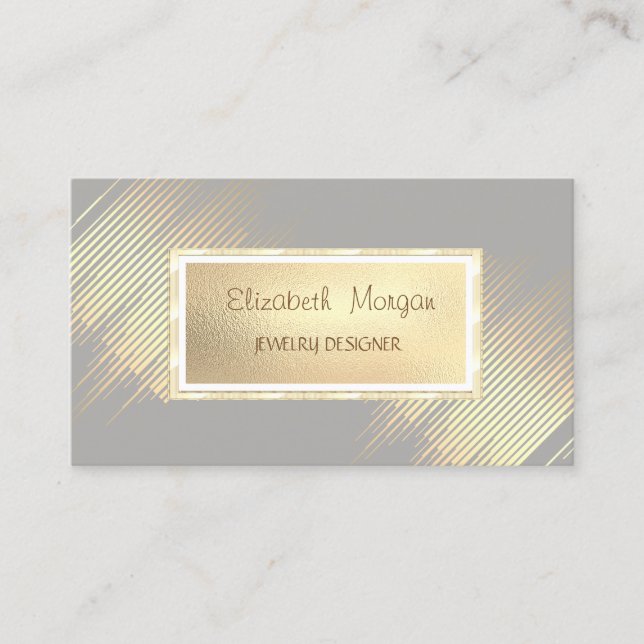 Modern Gold Stripes,Gold Frame Jewelry Designer Business Card (Front)