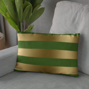 Modern Gold Stripes Green Background Throw Pillow
