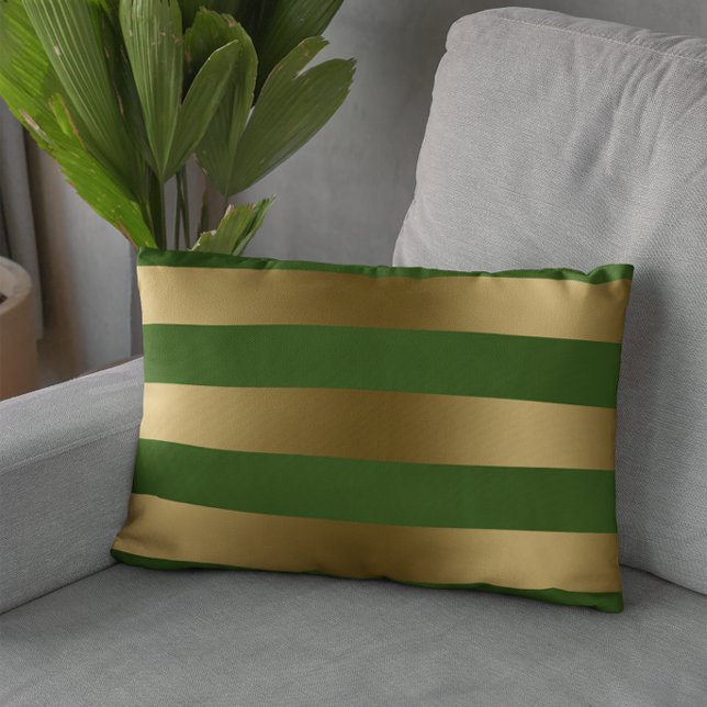 Modern Gold Stripes Green Background Throw Pillow (Creator Uploaded)