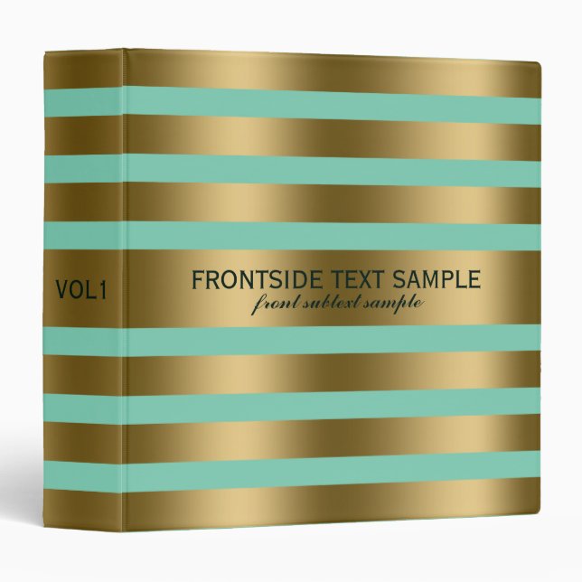 Modern Gold Stripes Mint-Green Background 3 Ring Binder (Front/Spine)