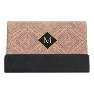 Modern Gold Stripes Monogram Desk Business Card Holder