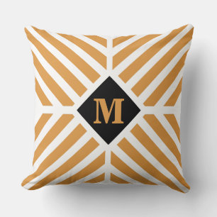 Modern Gold Stripes Monogram Throw Pillow