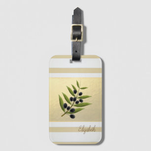 Modern Gold Stripes, Olive Branch - Personalized Luggage Tag