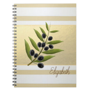 Modern Gold Stripes, Olive Branch - Personalized Notebook