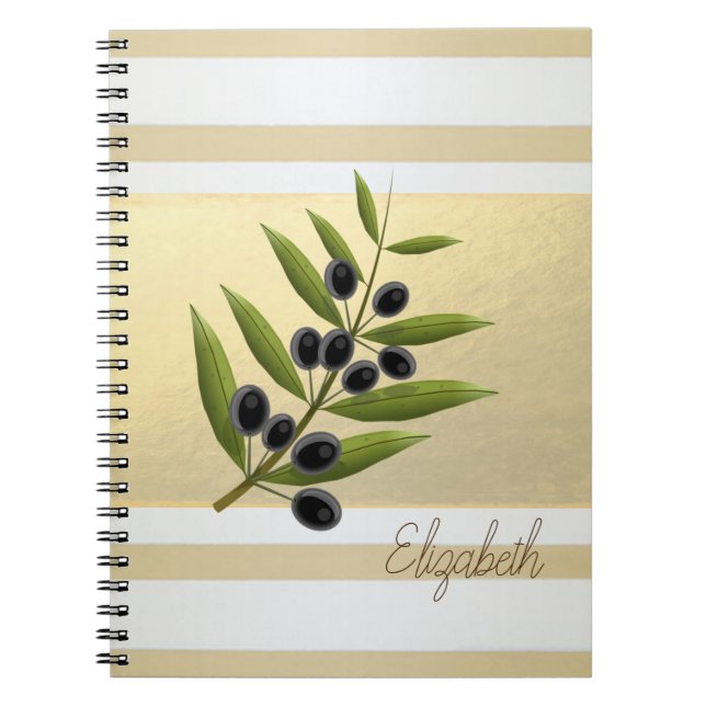 Modern Gold Stripes, Olive Branch - Personalized Notebook (Front)
