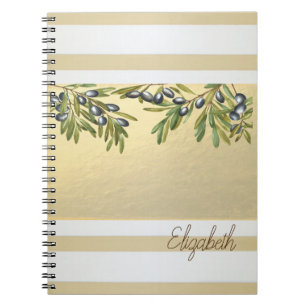 Modern Gold Stripes, Olive Branches Notebook