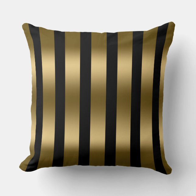 Modern Gold Stripes Pattern Black Background Throw Pillow (Front)