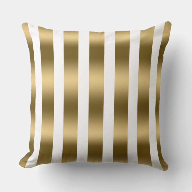 Modern Gold Stripes Pattern White Background Throw Pillow (Front)
