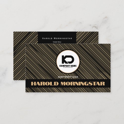 Modern Gold Stripes Qr and Logo Business Card