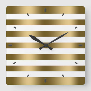 Modern Gold Stripes White Background Square Wall Clock