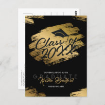 Modern Gold Stroke Black Graduation Announcement
