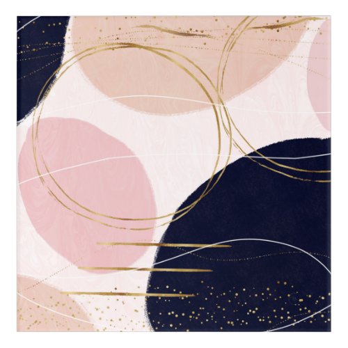 Modern Gold Strokes  Circles Minimal Pink Design Acrylic Print
