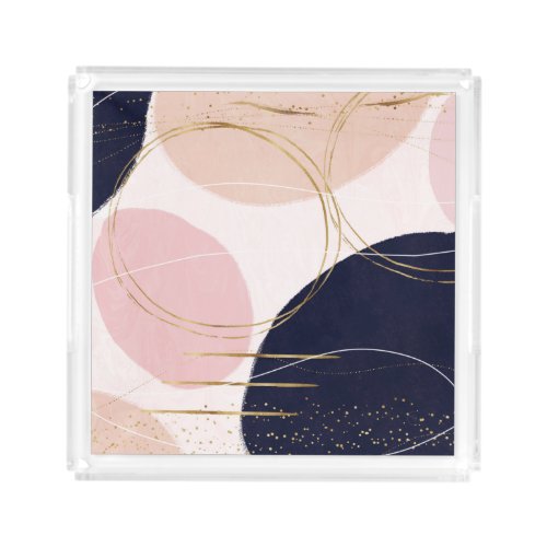 Modern Gold Strokes  Circles Minimal Pink Design Acrylic Tray