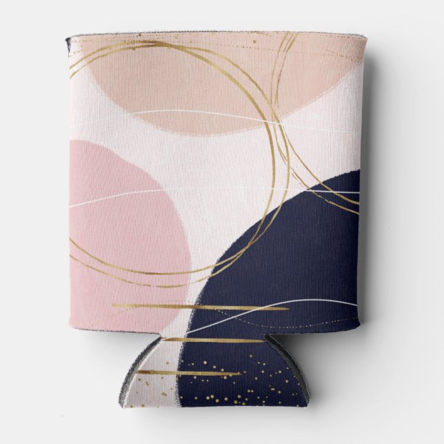 Modern Gold Strokes & Circles Minimal Pink Design Can Cooler (Front)