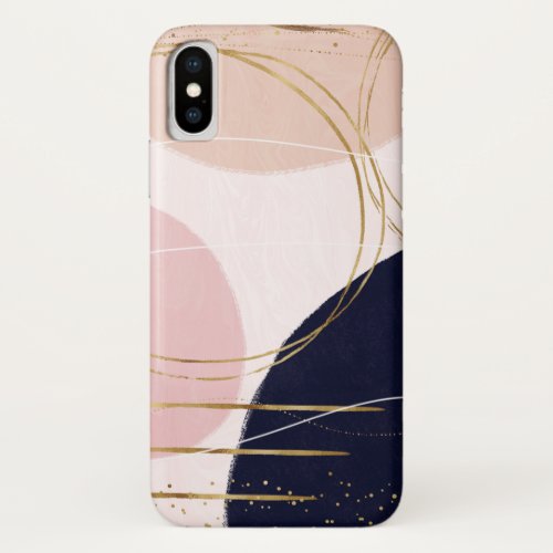 Modern Gold Strokes  Circles Minimal Pink Design iPhone X Case