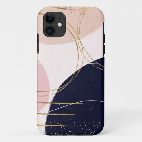 Modern Gold Strokes  Circles Minimal Pink Design iPhone 11 Case