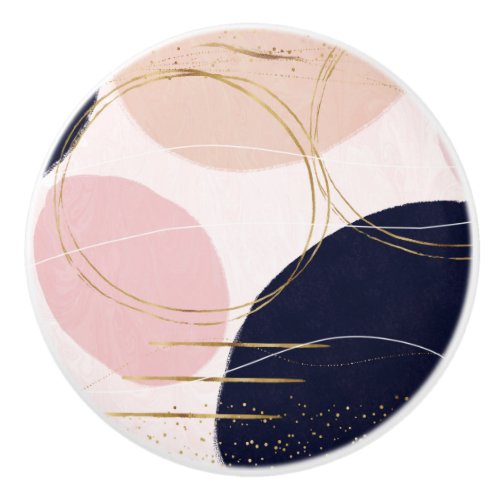 Modern Gold Strokes  Circles Minimal Pink Design Ceramic Knob