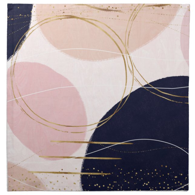 Modern Gold Strokes & Circles Minimal Pink Design Cloth Napkin (Front)