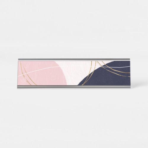Modern Gold Strokes  Circles Minimal Pink Design Desk Name Plate