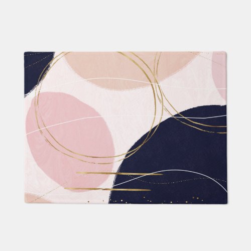 Modern Gold Strokes  Circles Minimal Pink Design Doormat