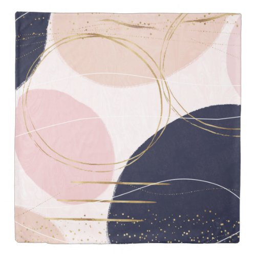 Modern Gold Strokes  Circles Minimal Pink Design Duvet Cover