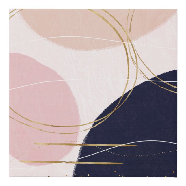 Modern Gold Strokes & Circles Minimal Pink Design Faux Canvas Print (Front)