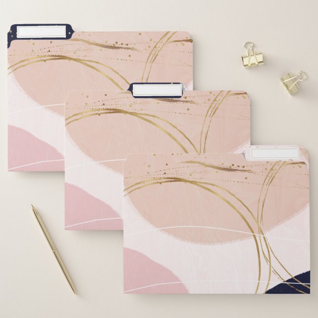 Modern Gold Strokes & Circles Minimal Pink Design File Folder (Set)
