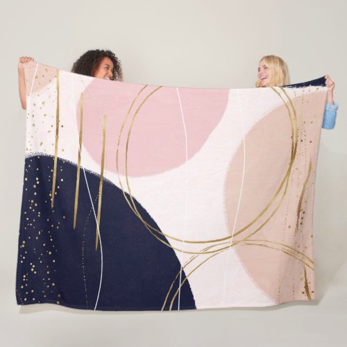 Modern Gold Strokes  Circles Minimal Pink Design Fleece Blanket