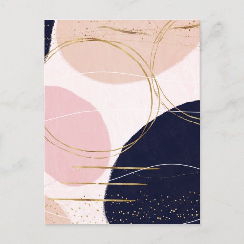 Modern Gold Strokes  Circles Minimal Pink Design Holiday Postcard
