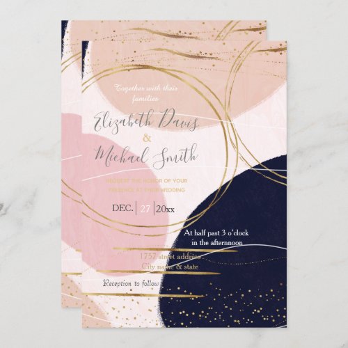 Modern Gold Strokes  Circles Minimal Pink Design Invitation