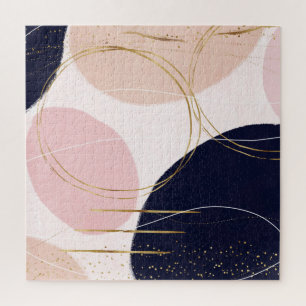 Modern Gold Strokes & Circles Minimal Pink Design Jigsaw Puzzle