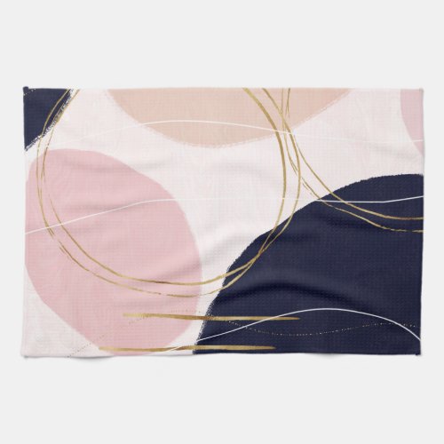 Modern Gold Strokes  Circles Minimal Pink Design Kitchen Towel