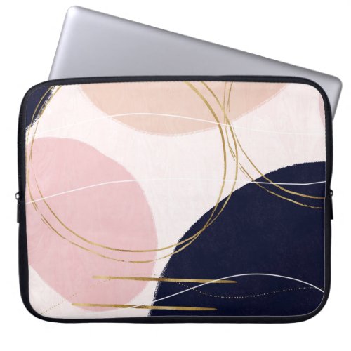 Modern Gold Strokes  Circles Minimal Pink Design Laptop Sleeve