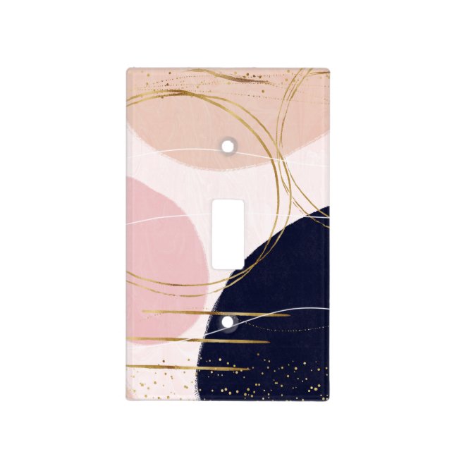 Modern Gold Strokes & Circles Minimal Pink Design Light Switch Cover (Front)