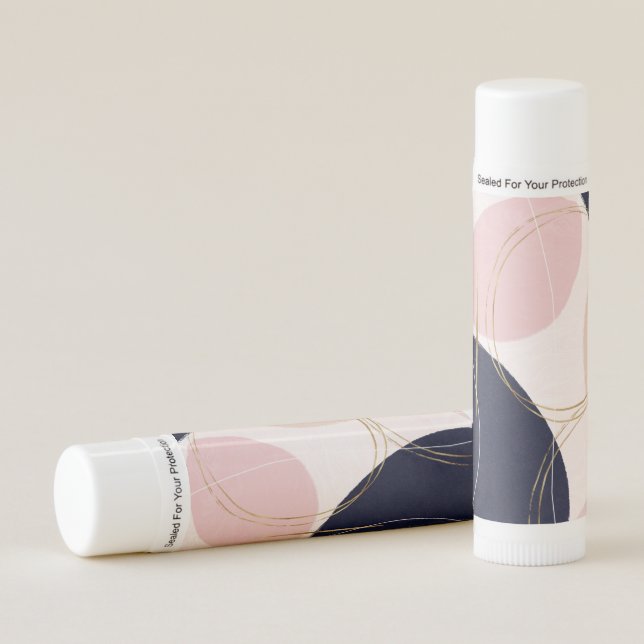 Modern Gold Strokes & Circles Minimal Pink Design Lip Balm (Front)