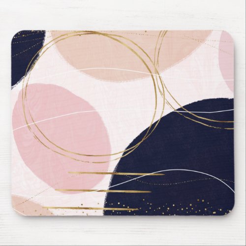 Modern Gold Strokes  Circles Minimal Pink Design Mouse Pad