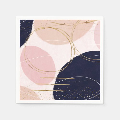 Modern Gold Strokes  Circles Minimal Pink Design Napkins