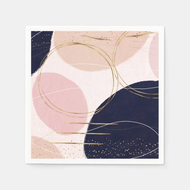 Modern Gold Strokes & Circles Minimal Pink Design Napkins (Front)