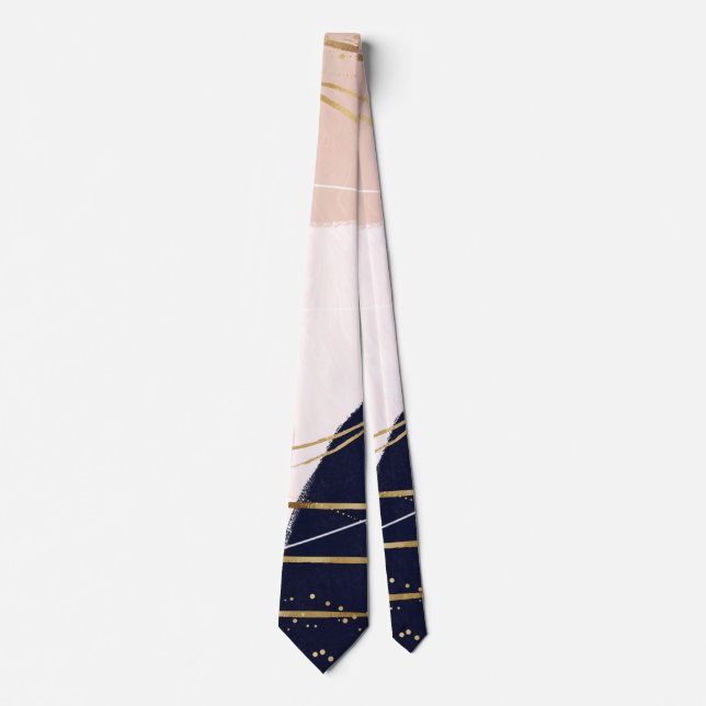 Modern Gold Strokes & Circles Minimal Pink Design Neck Tie (Front)