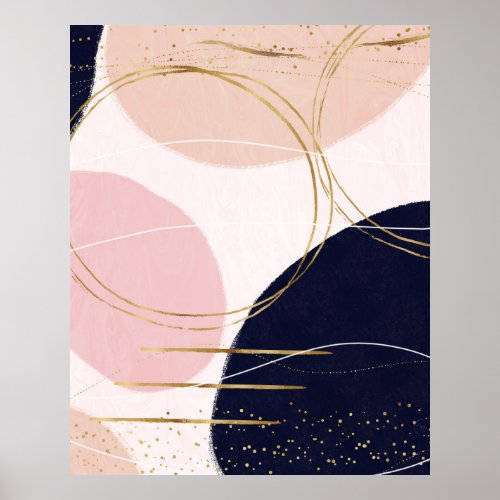 Modern Gold Strokes  Circles Minimal Pink Design Poster