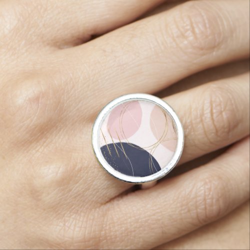 Modern Gold Strokes  Circles Minimal Pink Design Ring