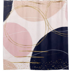 Modern Gold Strokes & Circles Minimal Pink Design Shower Curtain