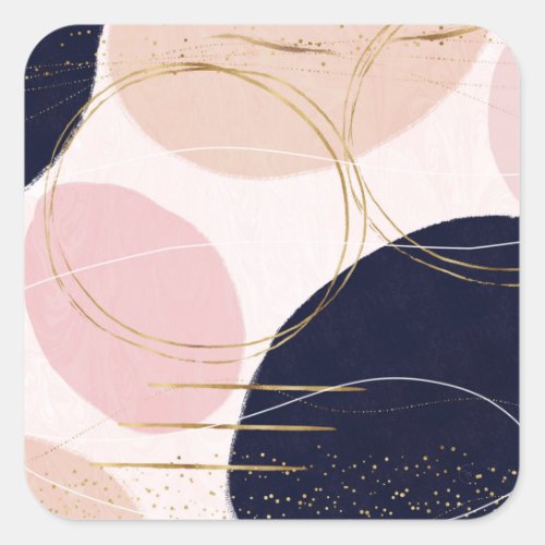 Modern Gold Strokes  Circles Minimal Pink Design Square Sticker