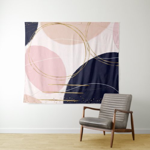 Modern Gold Strokes  Circles Minimal Pink Design Tapestry