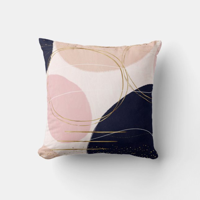 Modern Gold Strokes & Circles Minimal Pink Design Throw Pillow (Front)