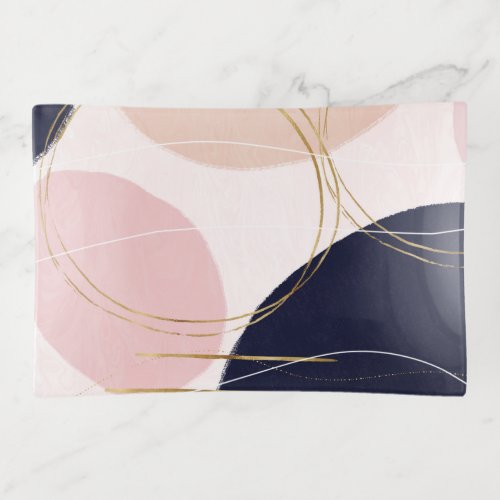 Modern Gold Strokes  Circles Minimal Pink Design Trinket Tray