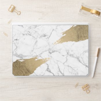 Modern Gold Strokes Trendy White Marble Hp Laptop Skin by caseplus at Zazzle