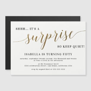 Modern Gold Stylish Script Surprise Birthday Party Magnetic Invitation