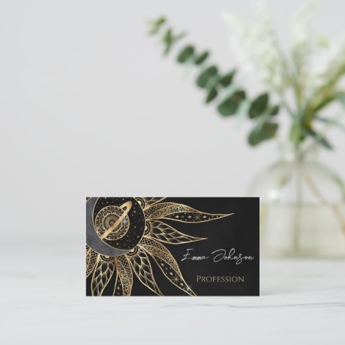 Modern Gold Sun Moon Planet Universe Mandala Business Card